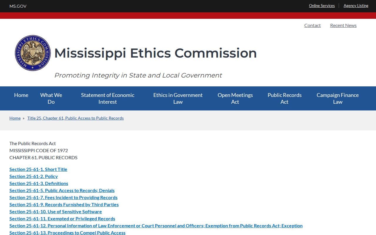 Oktibbeha County court records source image from the Mississippi Ethics Commission Public Records Act resource