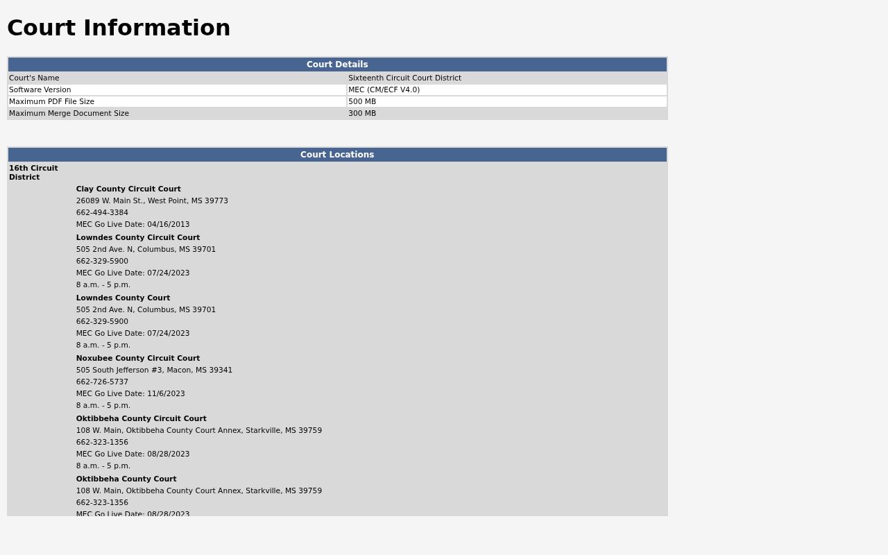 Oktibbeha County criminal docket information on Sixteenth Circuit CourtInfo