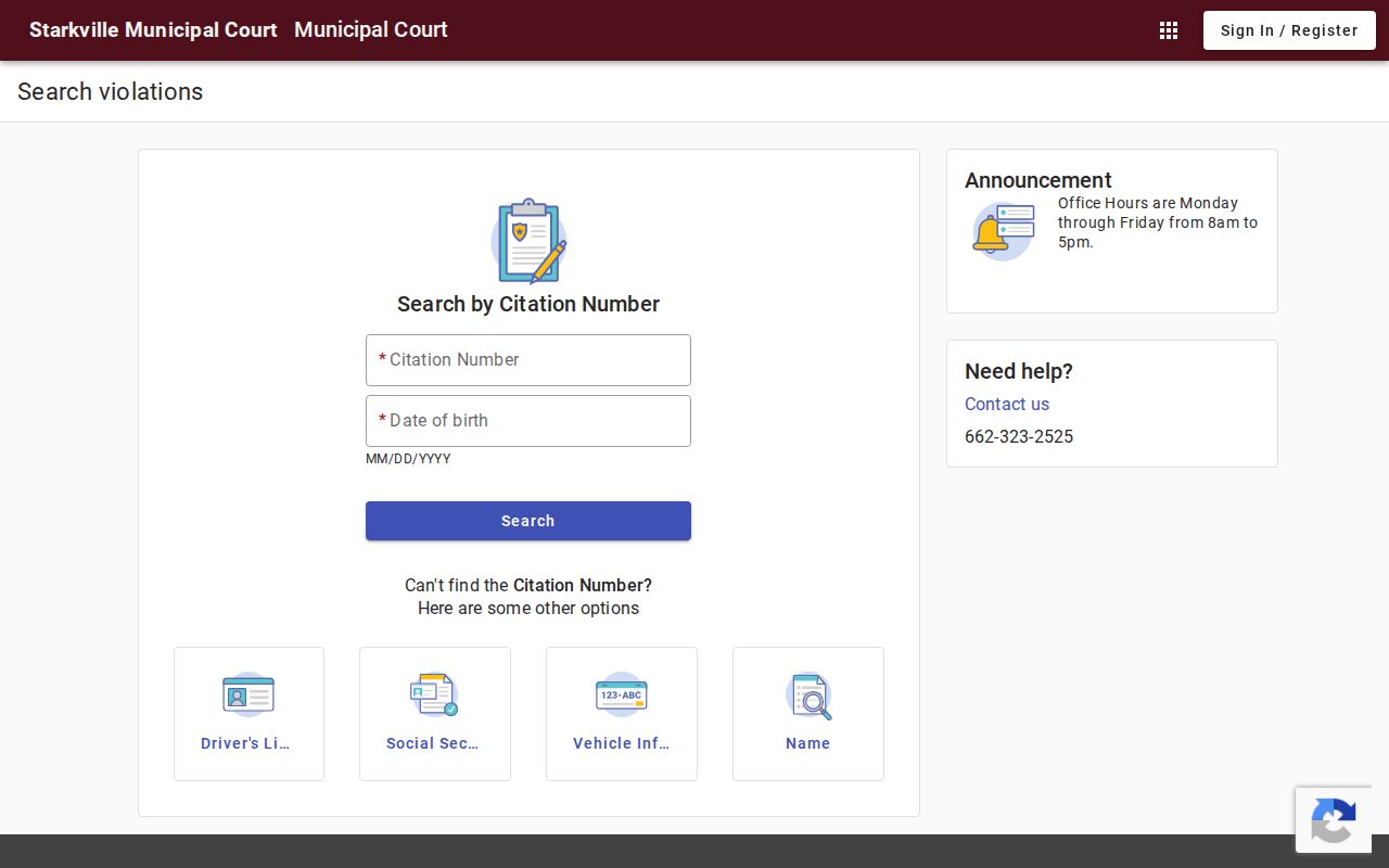 Starkville court docket official citation search portal