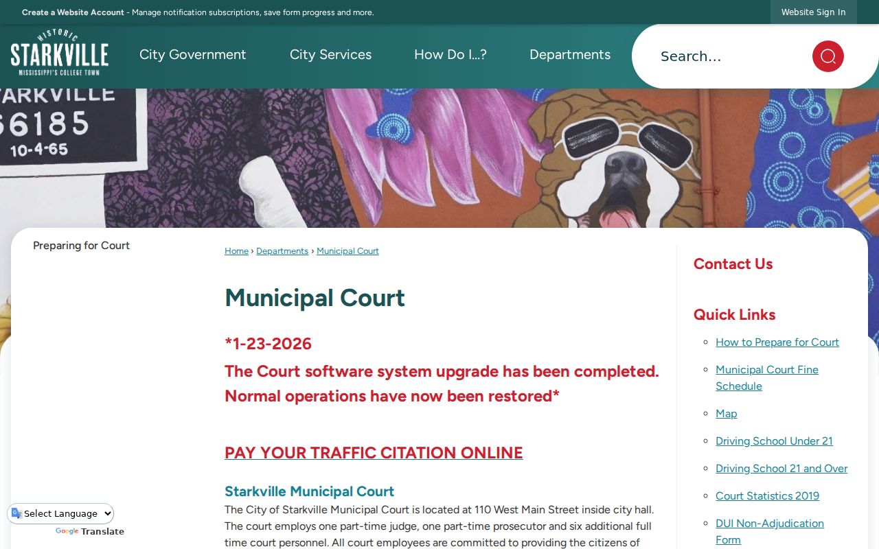 Starkville court docket municipal court information